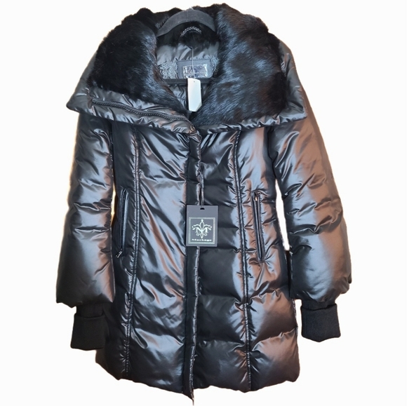 NWT Mackage XS Black DOWN PUFFER Coat w/ FUR COLLAR LINING - Picture 2 of 14